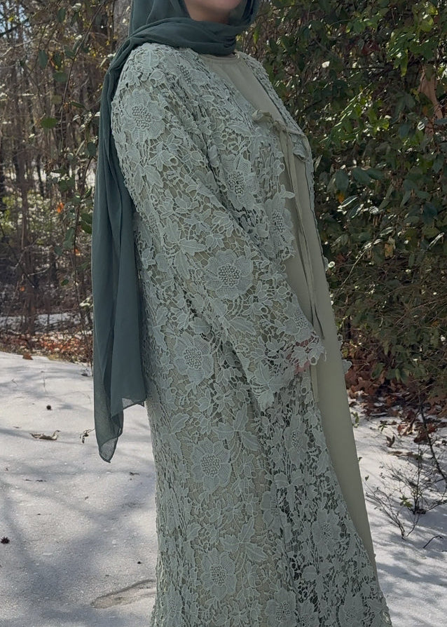 Sage Green Crochet Abaya — Cute, Covered & Effortlessly Chic