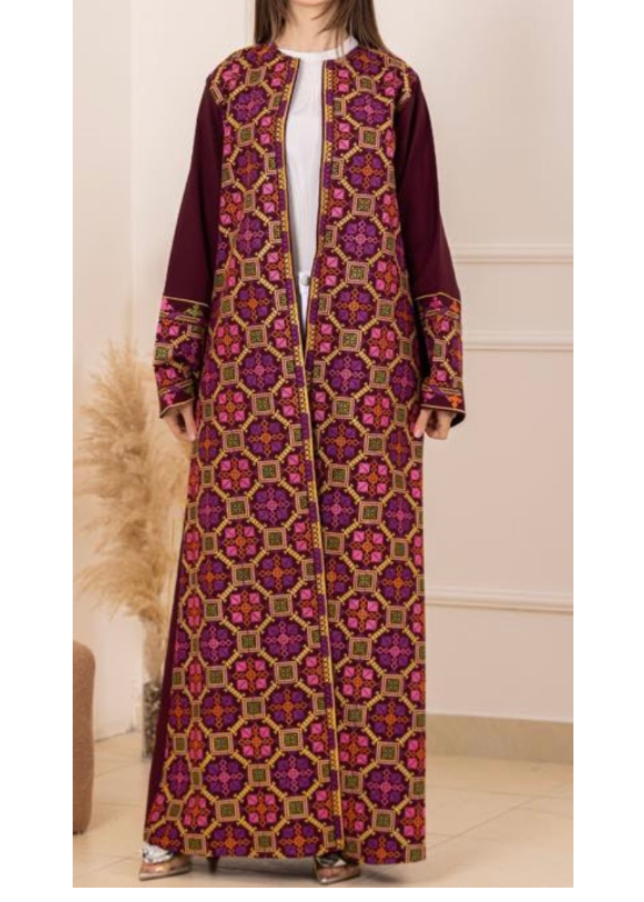 Salma Palestinian Embroidered Abaya Burgundy