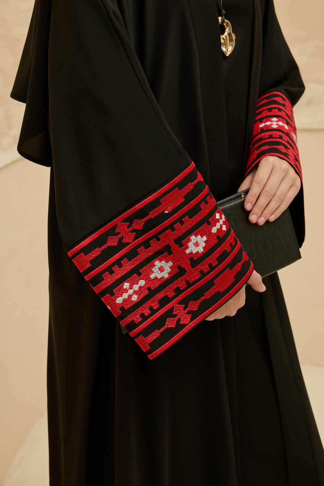 Traditional Palestine Map Embroidered Abaya - Black