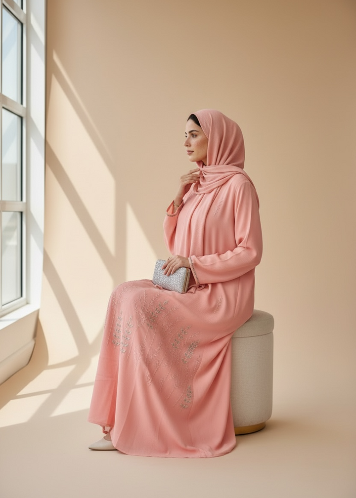 Layali Flowing Abaya - Dusty Coral