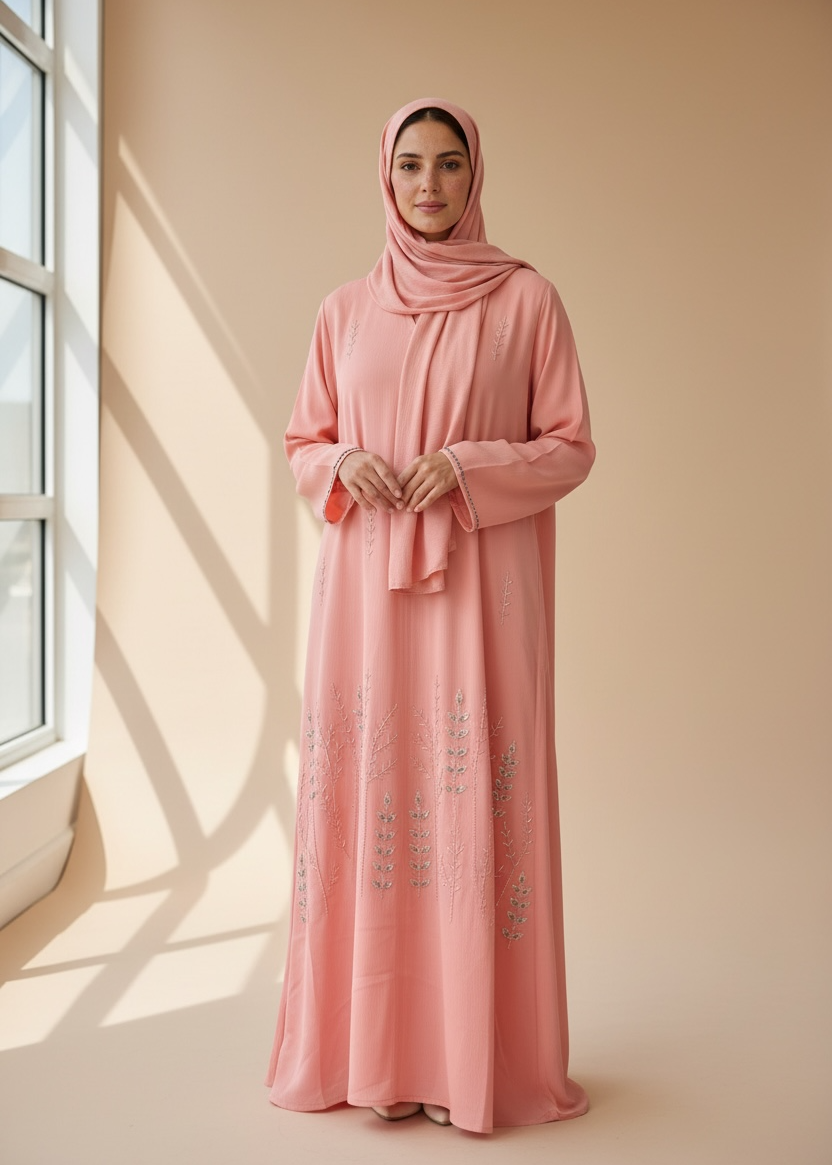 Layali Flowing Abaya - Dusty Coral