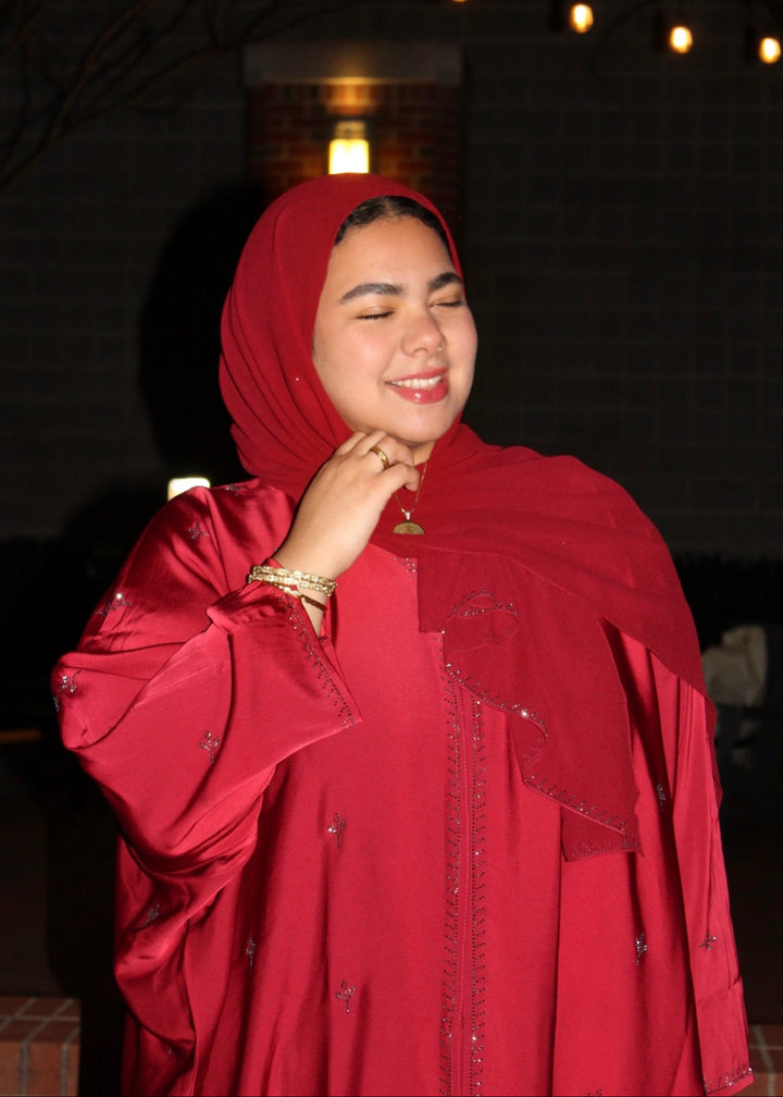 Layali Batwing Abaya - Pomegranate Red