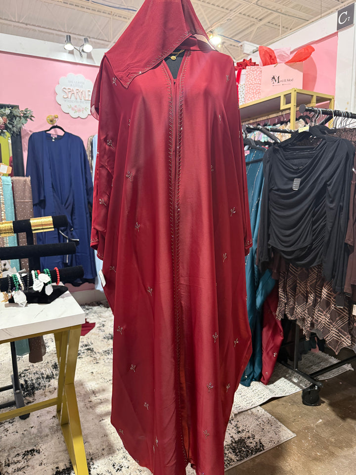 Layali Batwing Abaya - Pomegranate Red