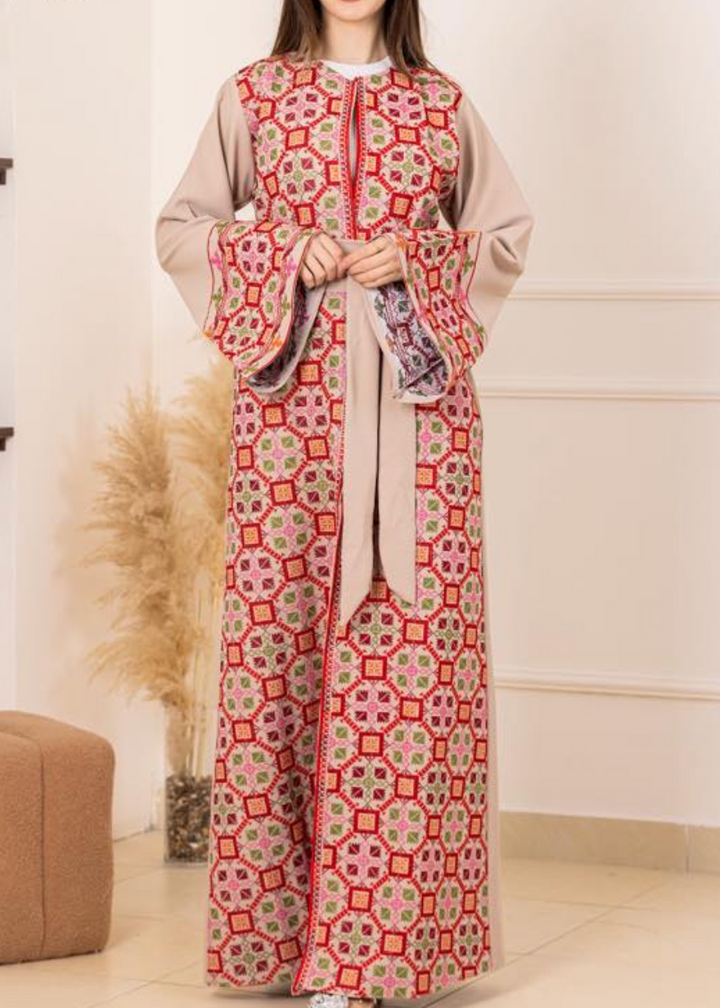 Salma Palestinian Embroidered Abaya Beige