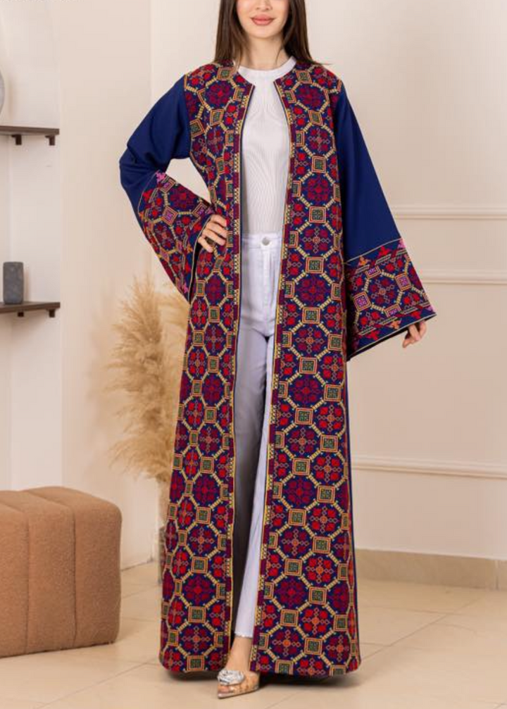 Salma Palestinian Embroidered Abaya Royal Blue