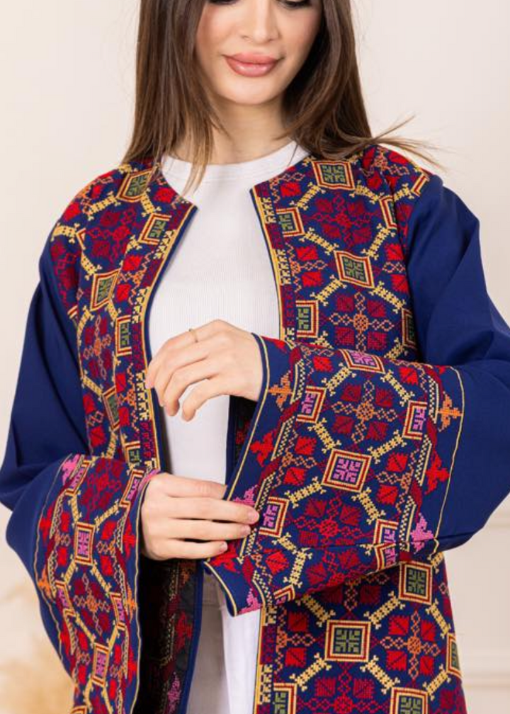 Salma Palestinian Embroidered Abaya Royal Blue