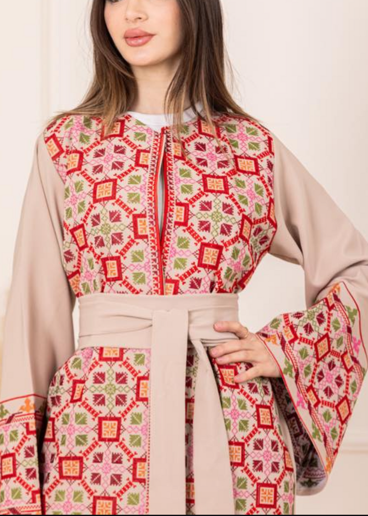 Salma Palestinian Embroidered Abaya Beige