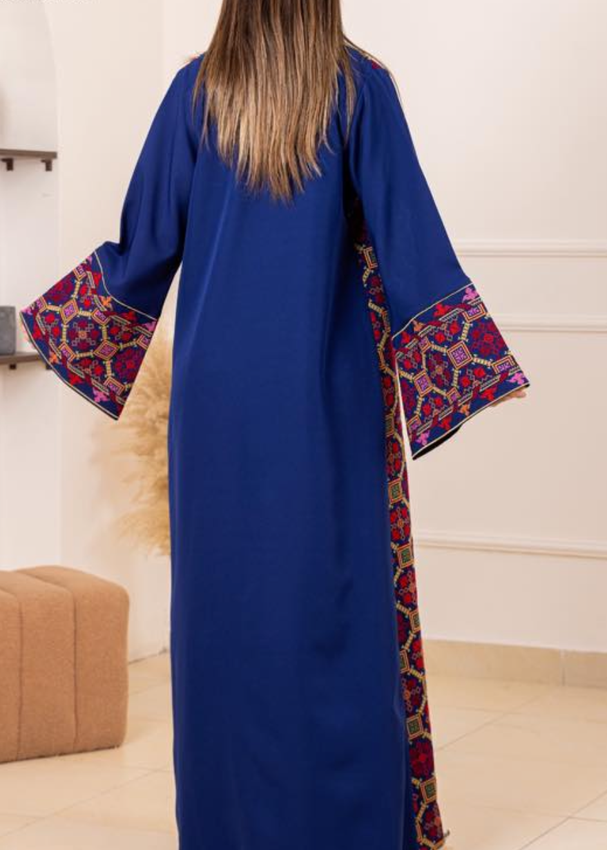 Salma Palestinian Embroidered Abaya Royal Blue