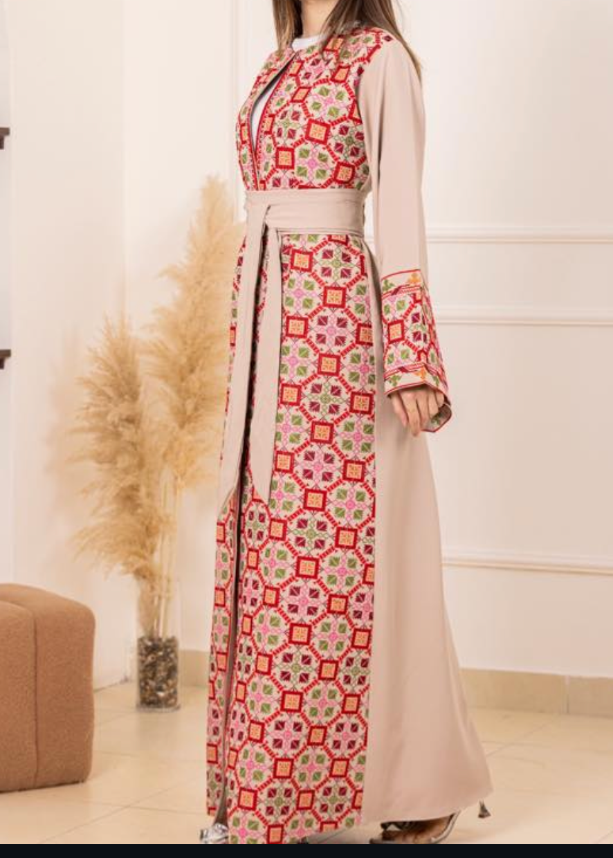 Salma Palestinian Embroidered Abaya Beige