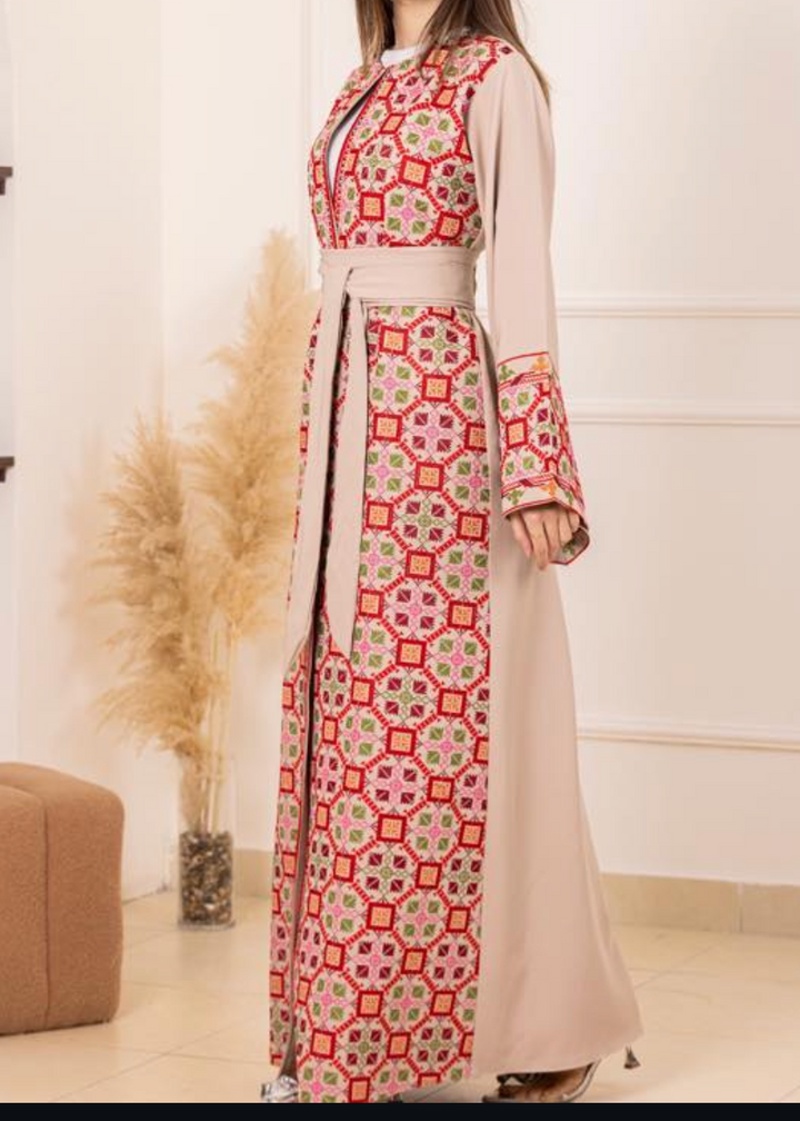Salma Palestinian Embroidered Abaya Beige
