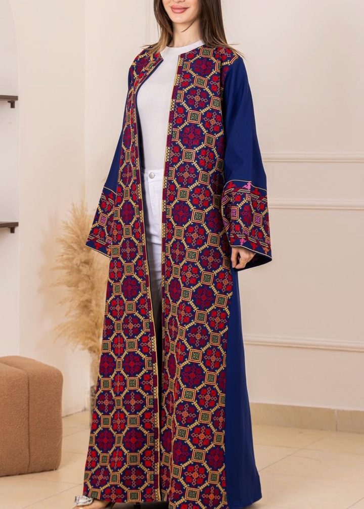 Salma Palestinian Embroidered Abaya Royal Blue