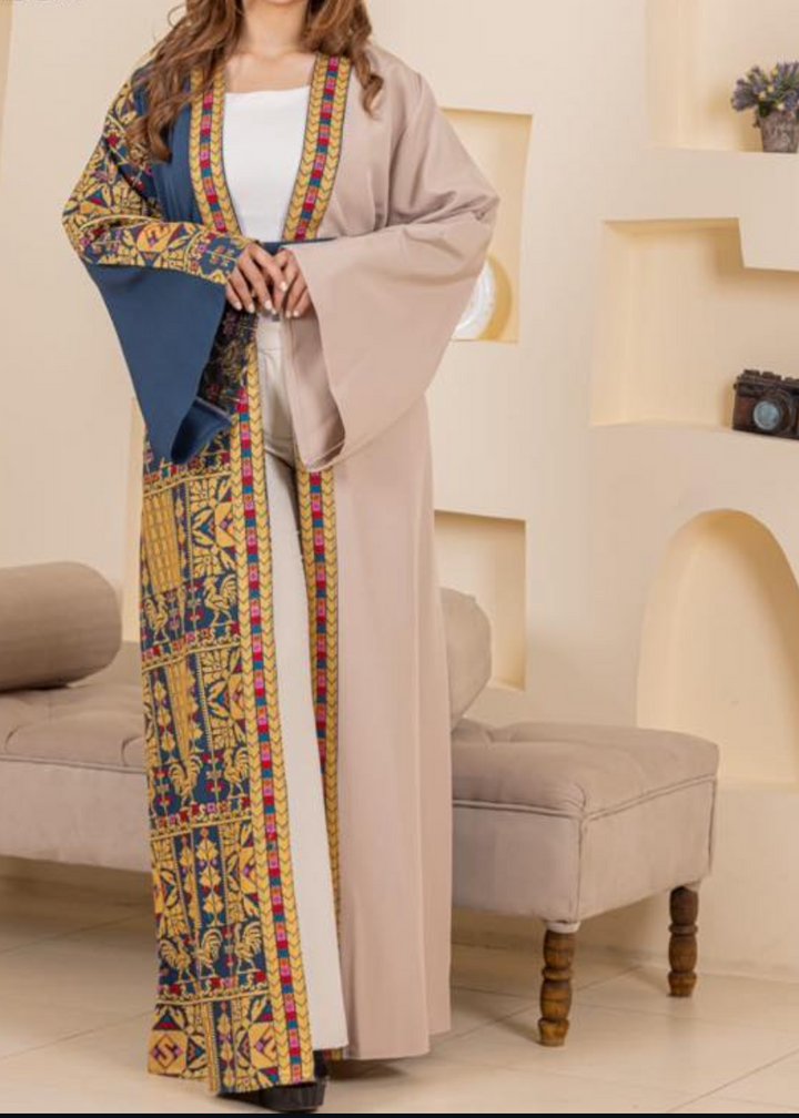 Yara Palestinian Abaya-Teal/Beige