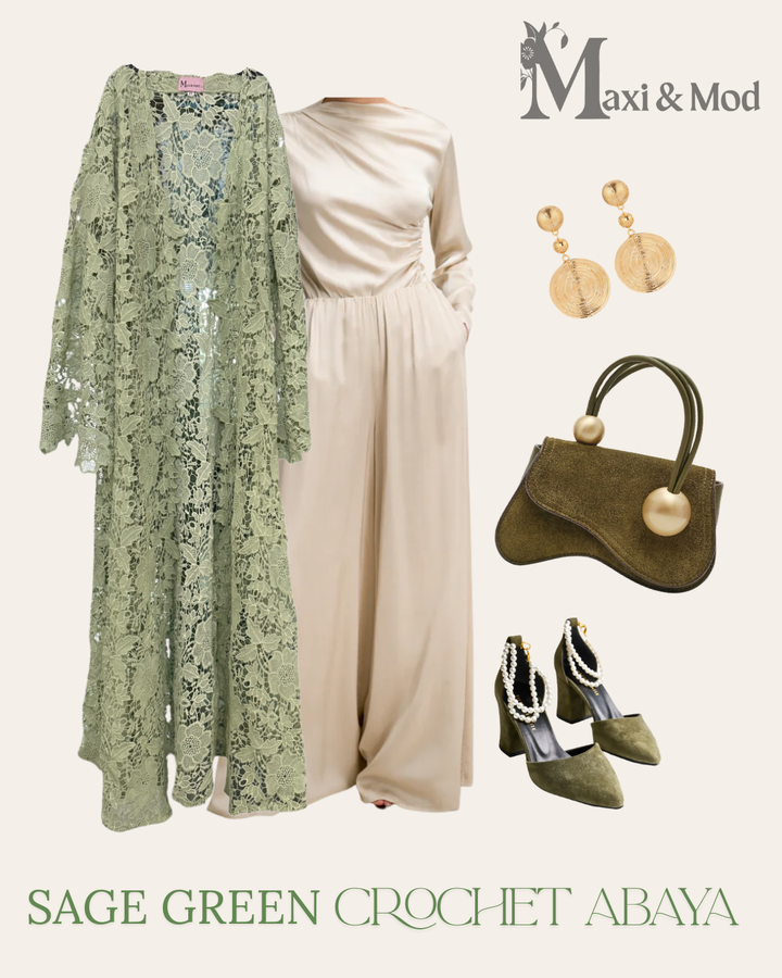 Sage Green Crochet Abaya — Cute, Covered & Effortlessly Chic