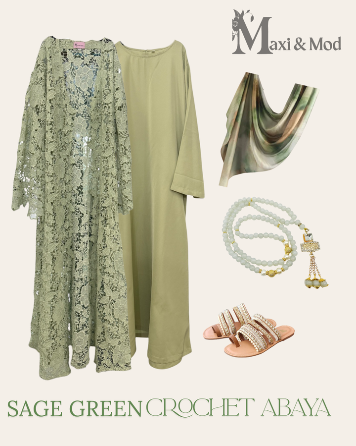 Sage Green Crochet Abaya — Cute, Covered & Effortlessly Chic
