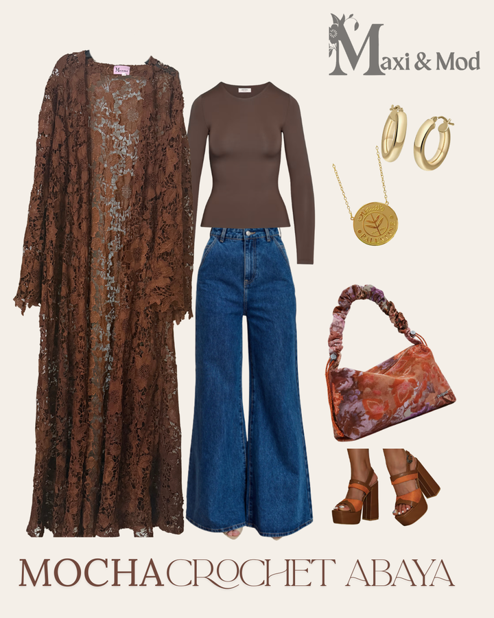 Mocha Brown Crochet Abaya — Effortless Texture, All-Day Elegance