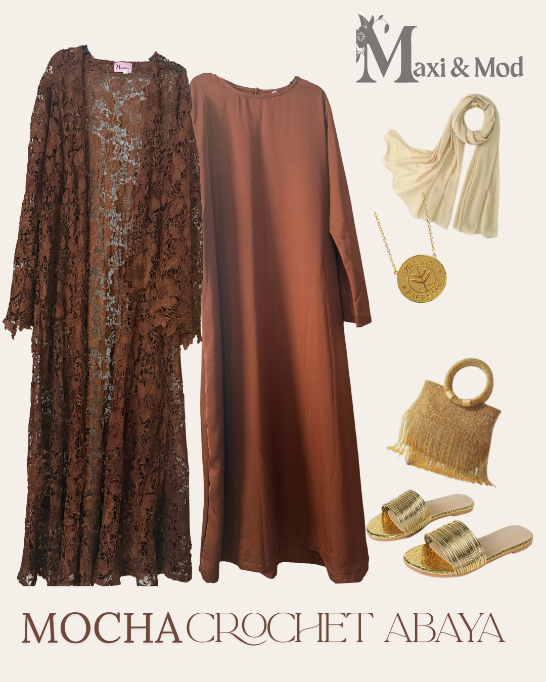 Mocha Brown Crochet Abaya — Effortless Texture, All-Day Elegance