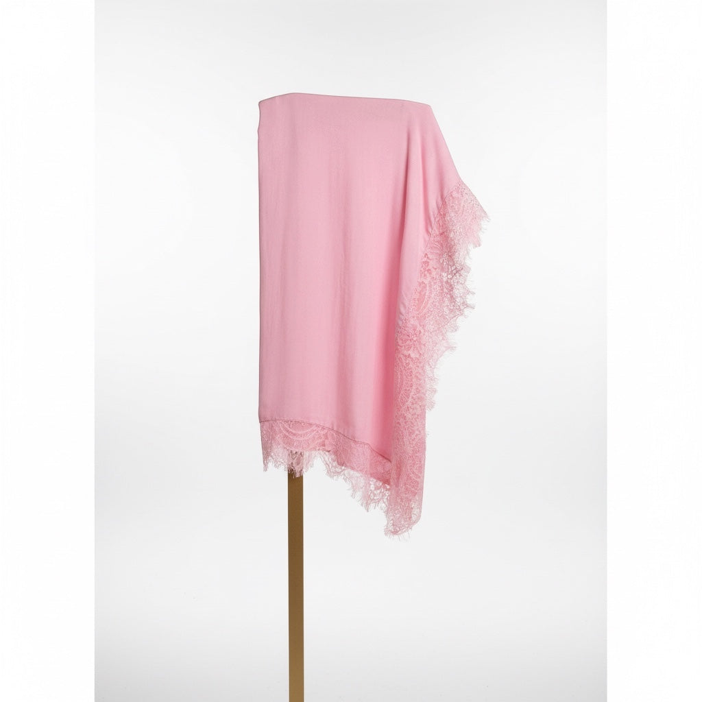 Pretty in Pink Cotton Modal Scarf Lace Trim
