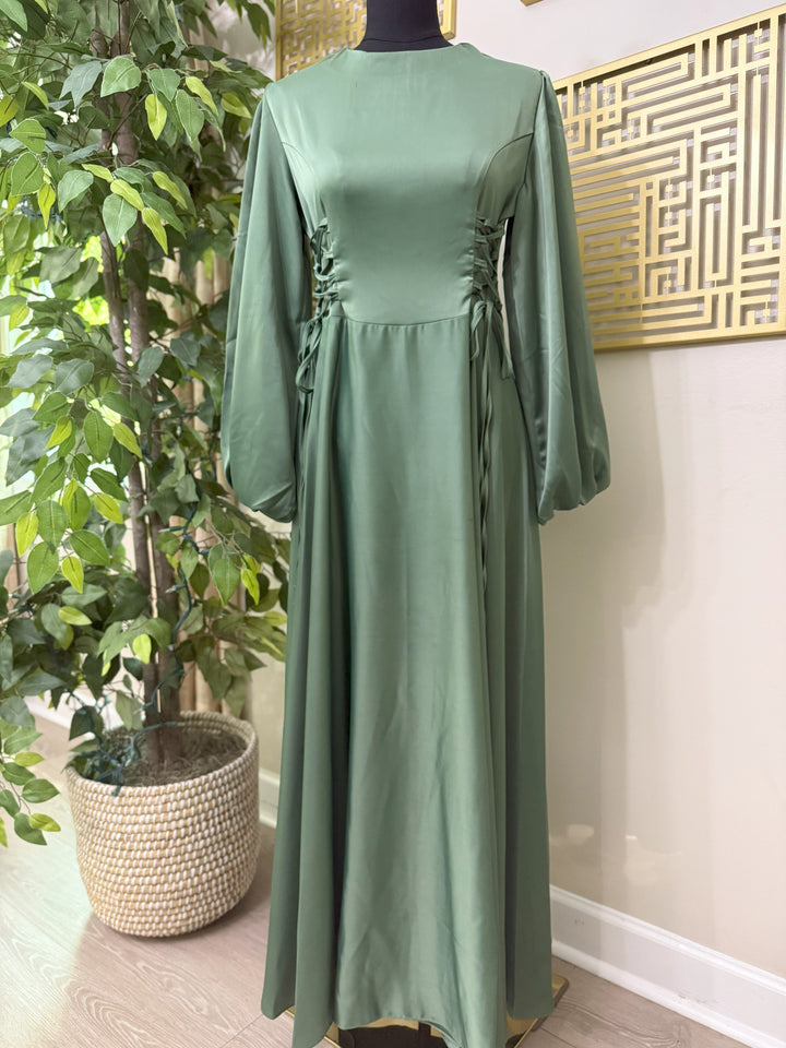 Whispering Sage Satin Dress