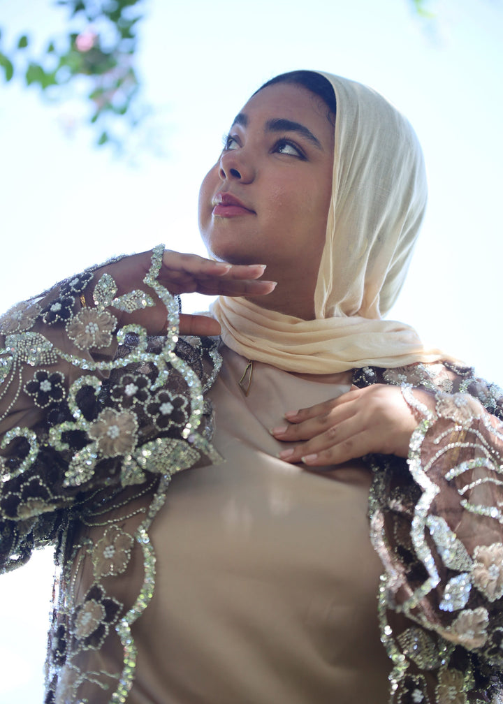 Bronzed Bloom Shimmer Abaya