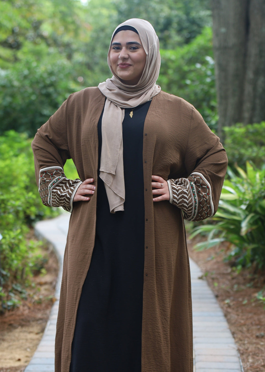 Mocha Brown Watermelon Kuffiyeh Abaya
