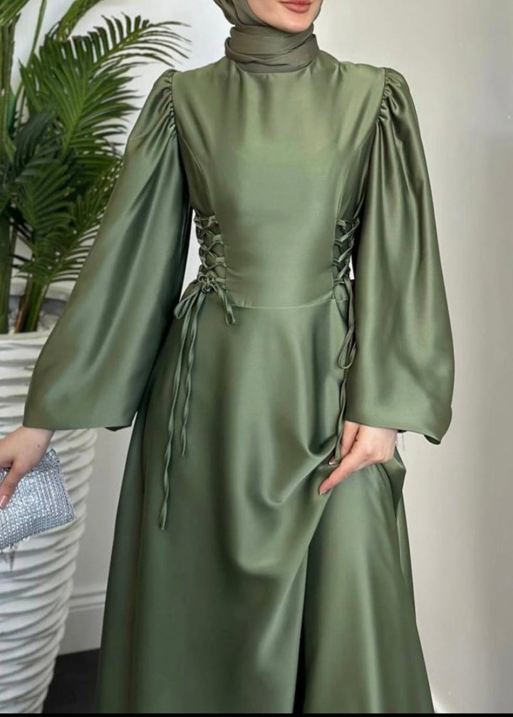 Whispering Sage Satin Dress