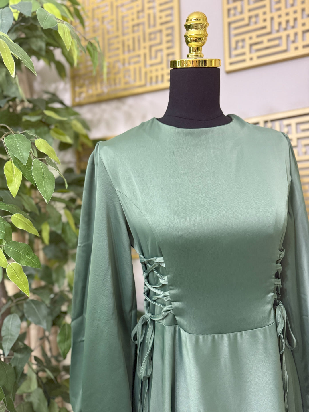 Whispering Sage Satin Dress